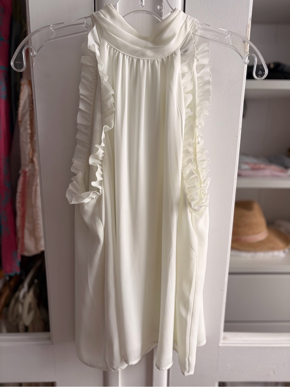 1. State White Ruffle-Trim Chiffon Halter Chemise